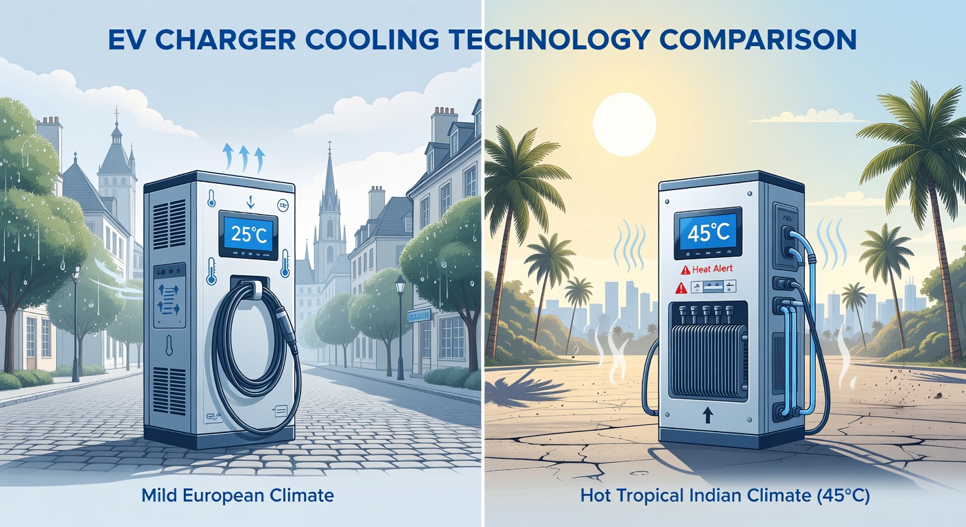 Air-cooled vs liquid-cooled EV charger performance comparison in hot climates