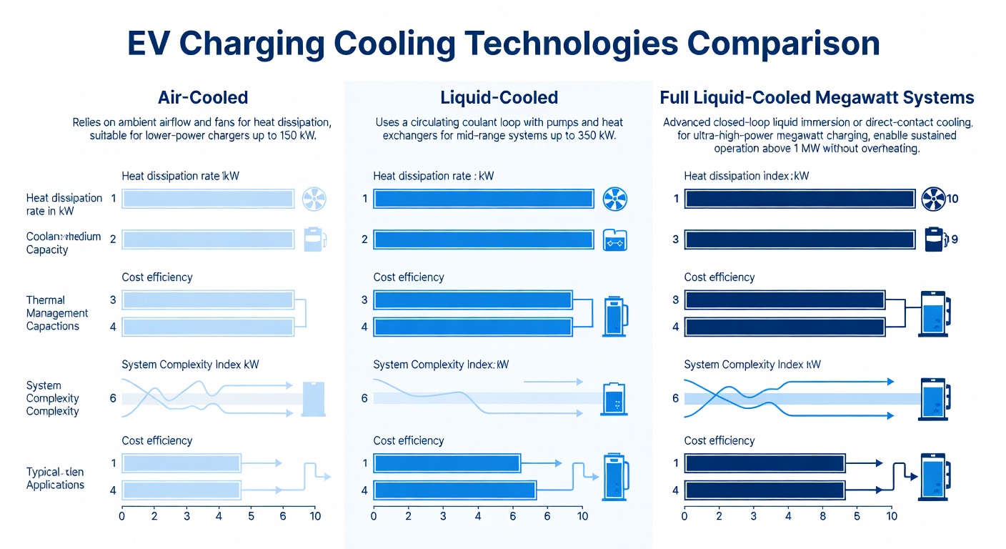 EV charging cooling technologies comparison infographic
