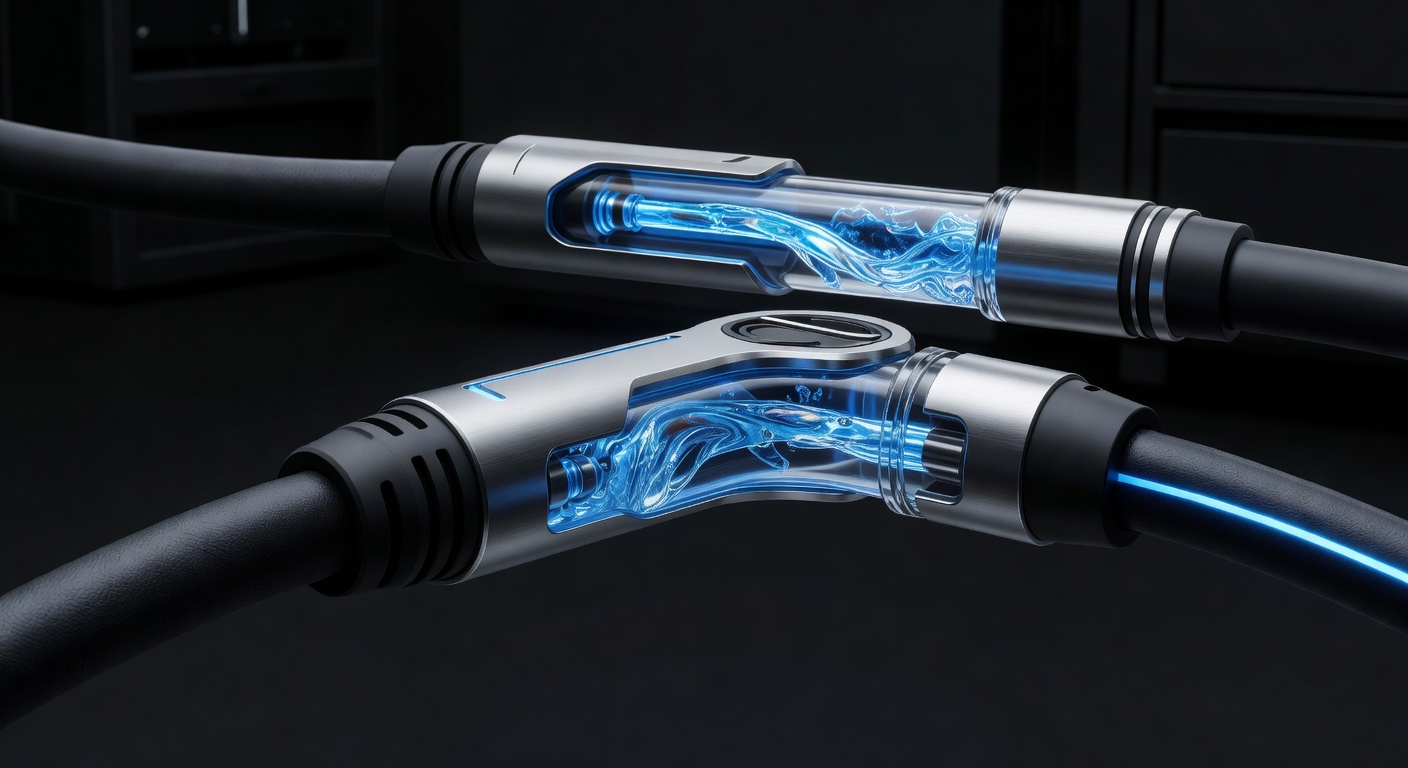 Closeup of liquid-cooled EV charging cable